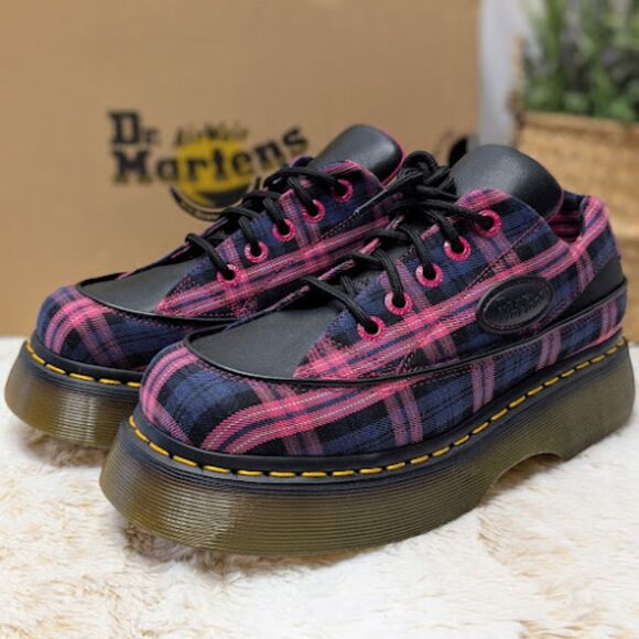 Dr. Martens Shoes - Dr. Martens Buzz 5-Eye Black & Pink Tartan & Leather Lace Up Shoes UK 6 NIB